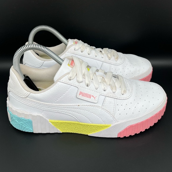 Puma Shoes - Puma White Sneakers with Pink, Yellow, and Blue Accents
